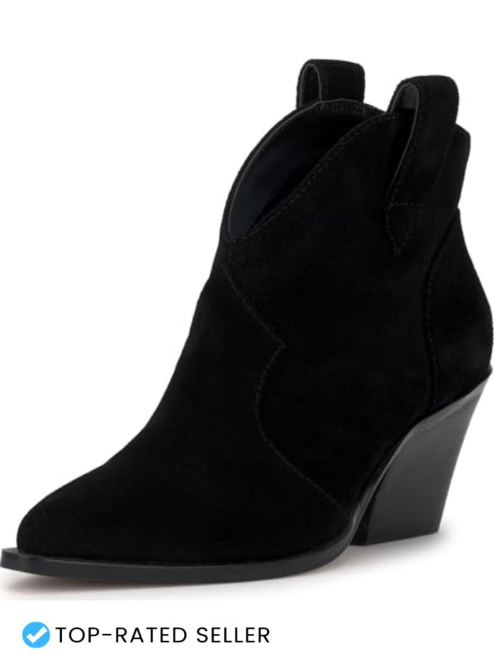 Leather Ankle Bootie with Stacked Block Heel & Pointed Toe